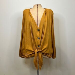Full Circle Trends Mustard Tie Front Blouse - Size 2X